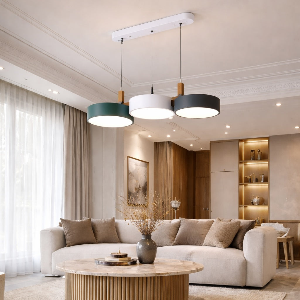 Nordic Wood Multi-Light Pendant – Mixed-Color 3 Heads, Dimming with RC – pendant light image 15