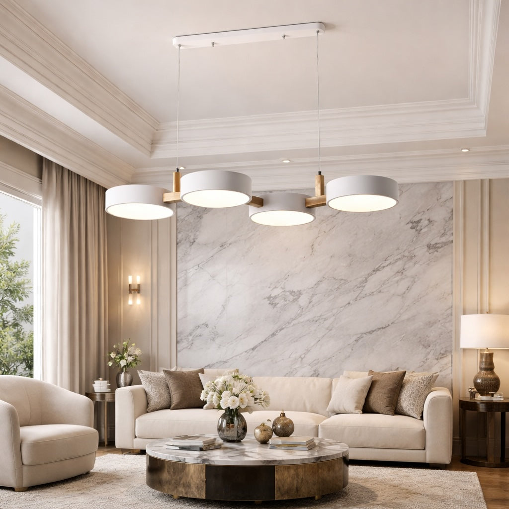 Nordic Wood Multi-Light Pendant – White 4 Heads, Dimming with RC – pendant light image 18