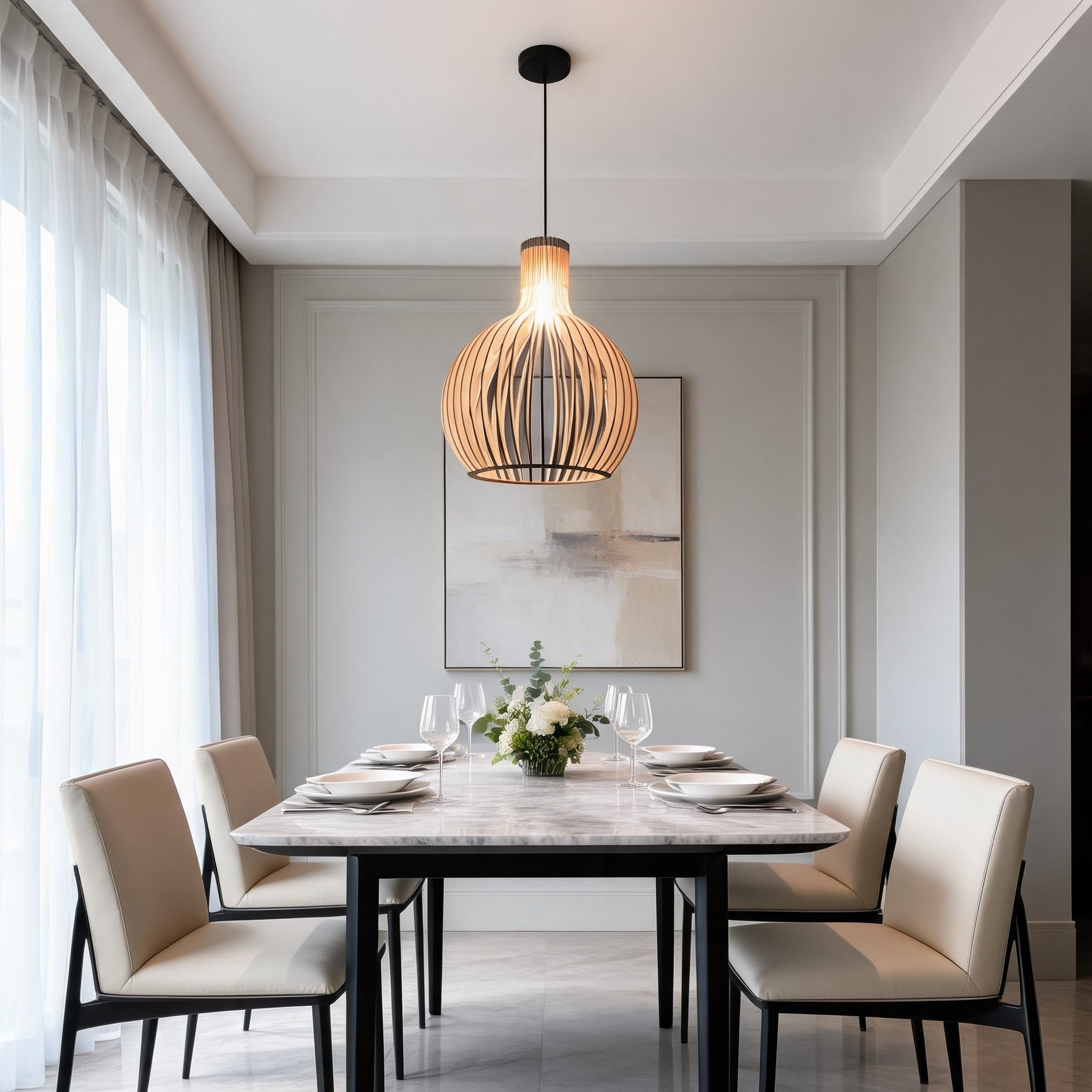 Nordic Wood Cage Pendant Light – pendant light image 3
