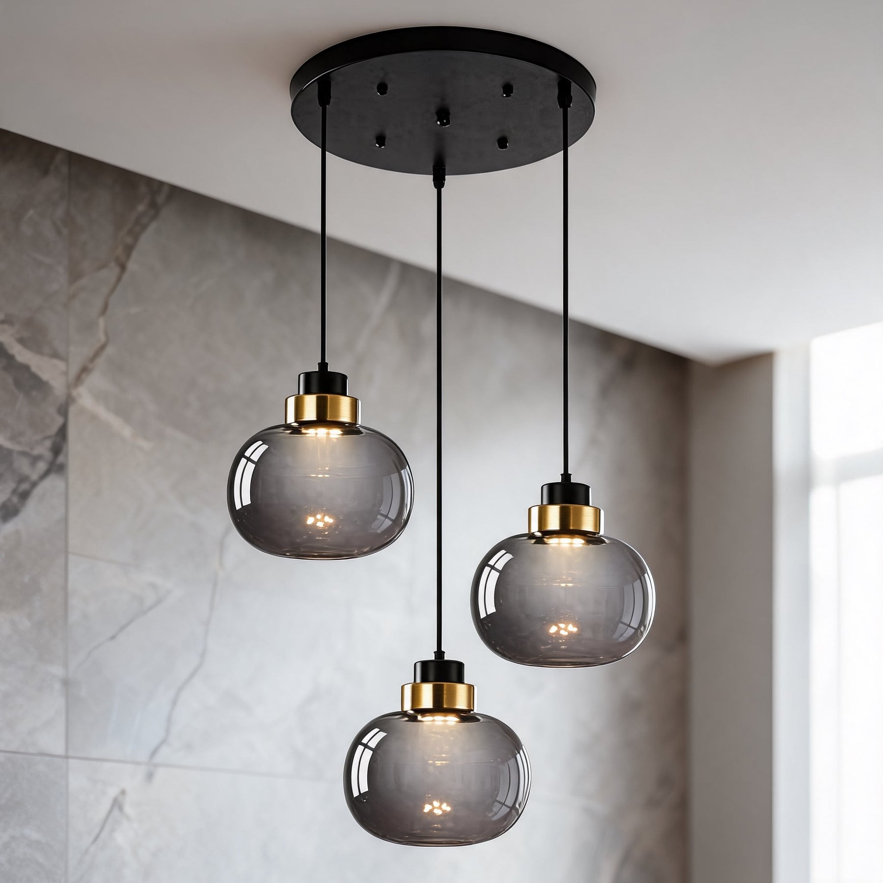 Nordic Glass Pendant Light – Style A-3 Heads Round Canopy – pendant light image 3