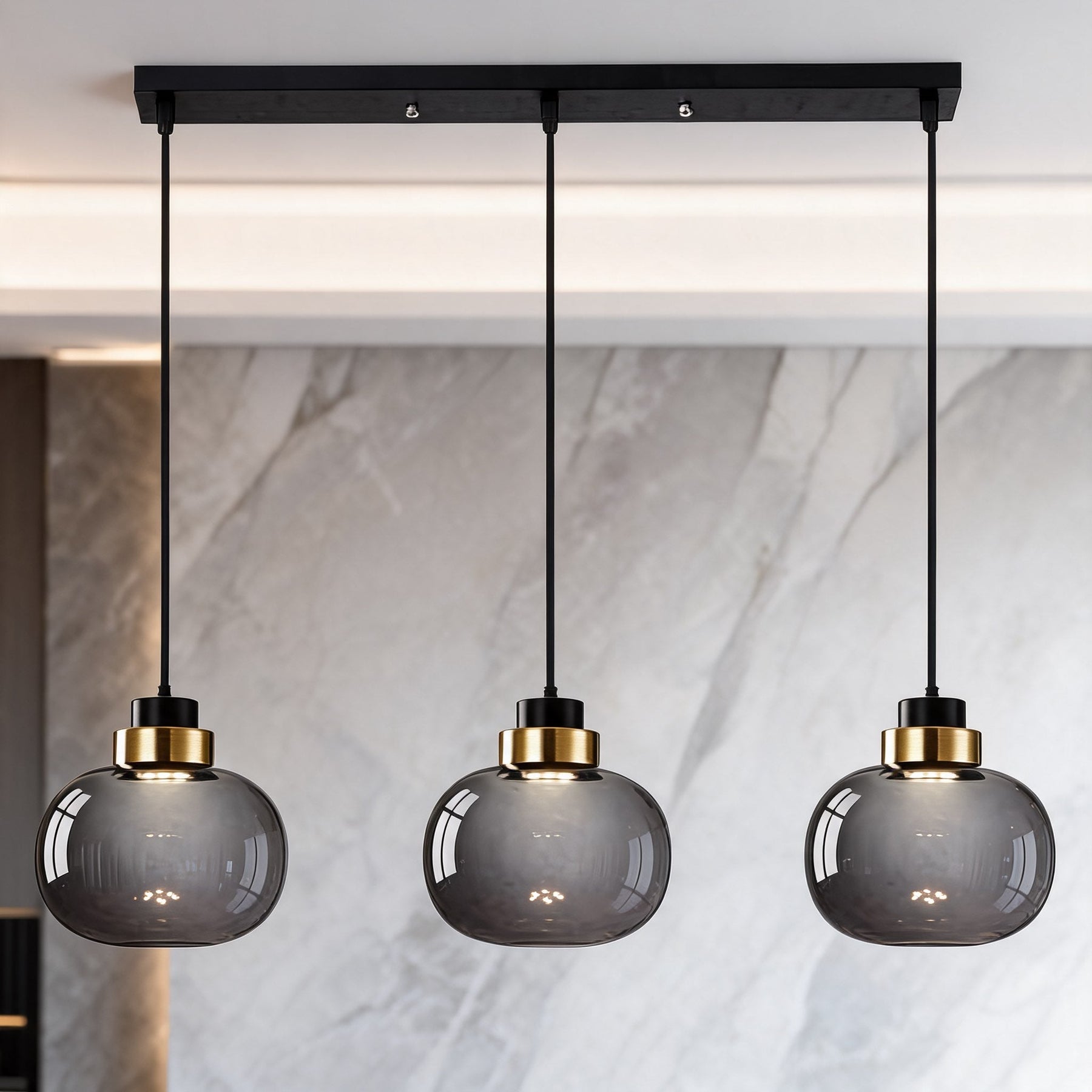 Nordic Glass Pendant Light – Style A-3 Heads - Linear Canopy – pendant light image 4