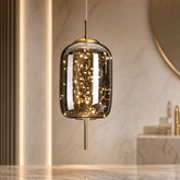 Smoky Glass Geometric Pendant Light – Cylindrical, Smokey Gray, Cold White – pendant light image 9
