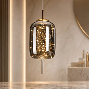Smoky Glass Geometric Pendant Light – Cylindrical, Smokey Gray, Cold White – pendant light image 9