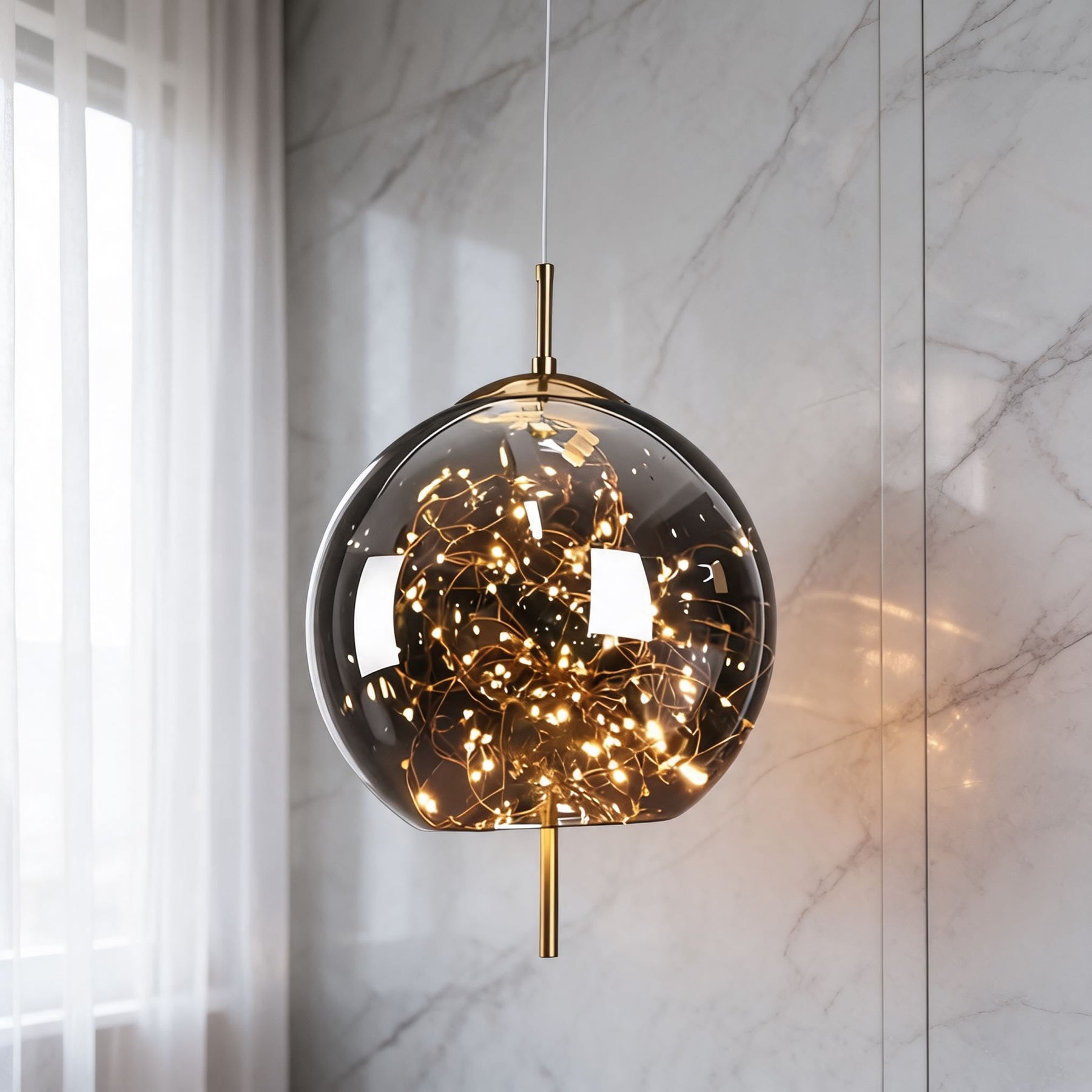 Smoky Glass Geometric Pendant Light – Globe, Smokey Gray, Cold White – pendant light image 13