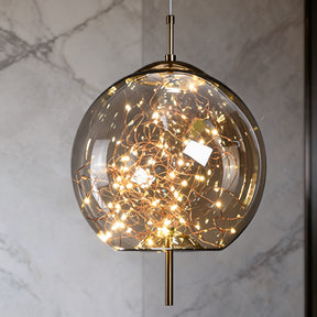 Smoky Glass Geometric Pendant Light – Globe, Amber, Cold White – pendant light image 15