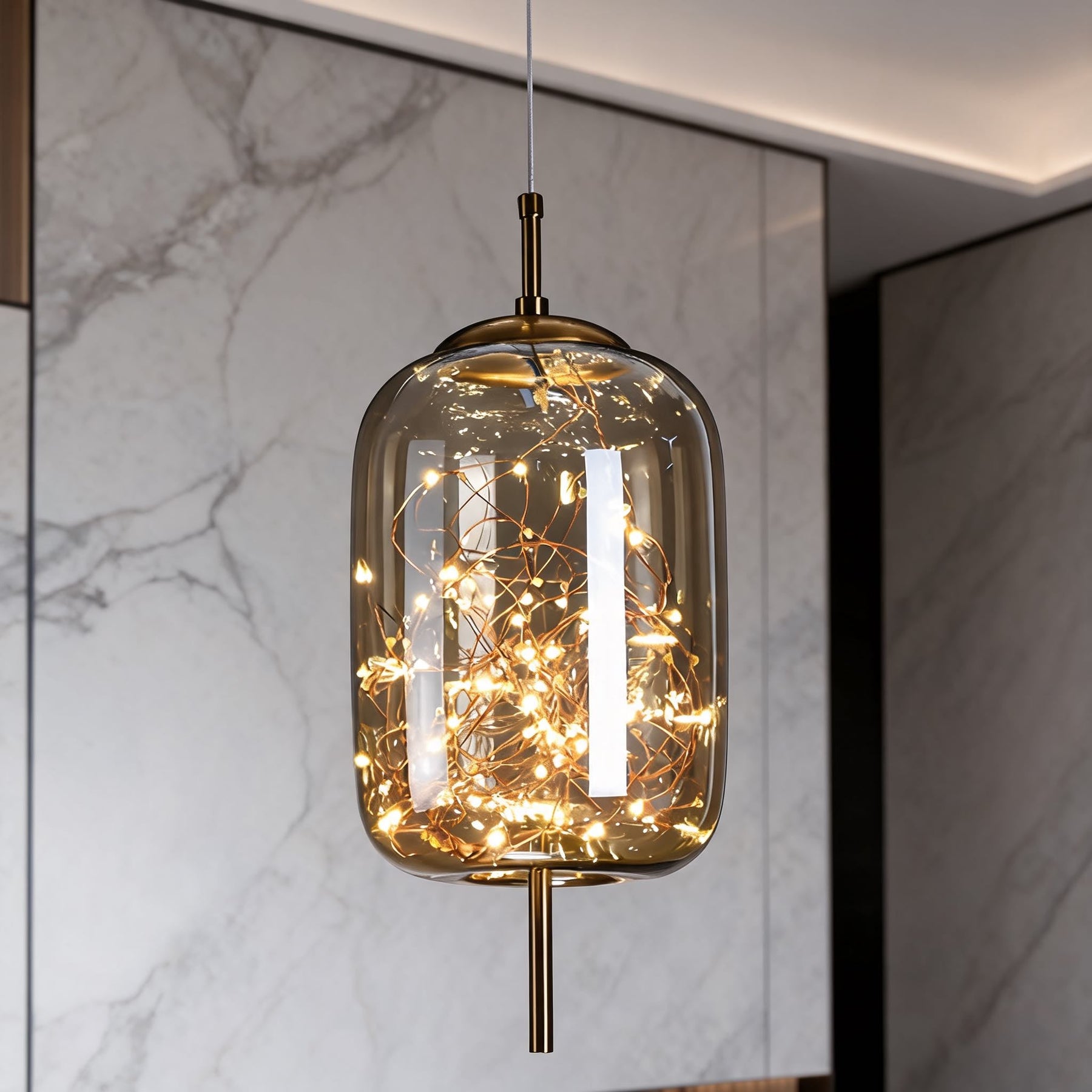 Smoky Glass Geometric Pendant Light – Cylindrical, Amber, Cold White – pendant light image 11