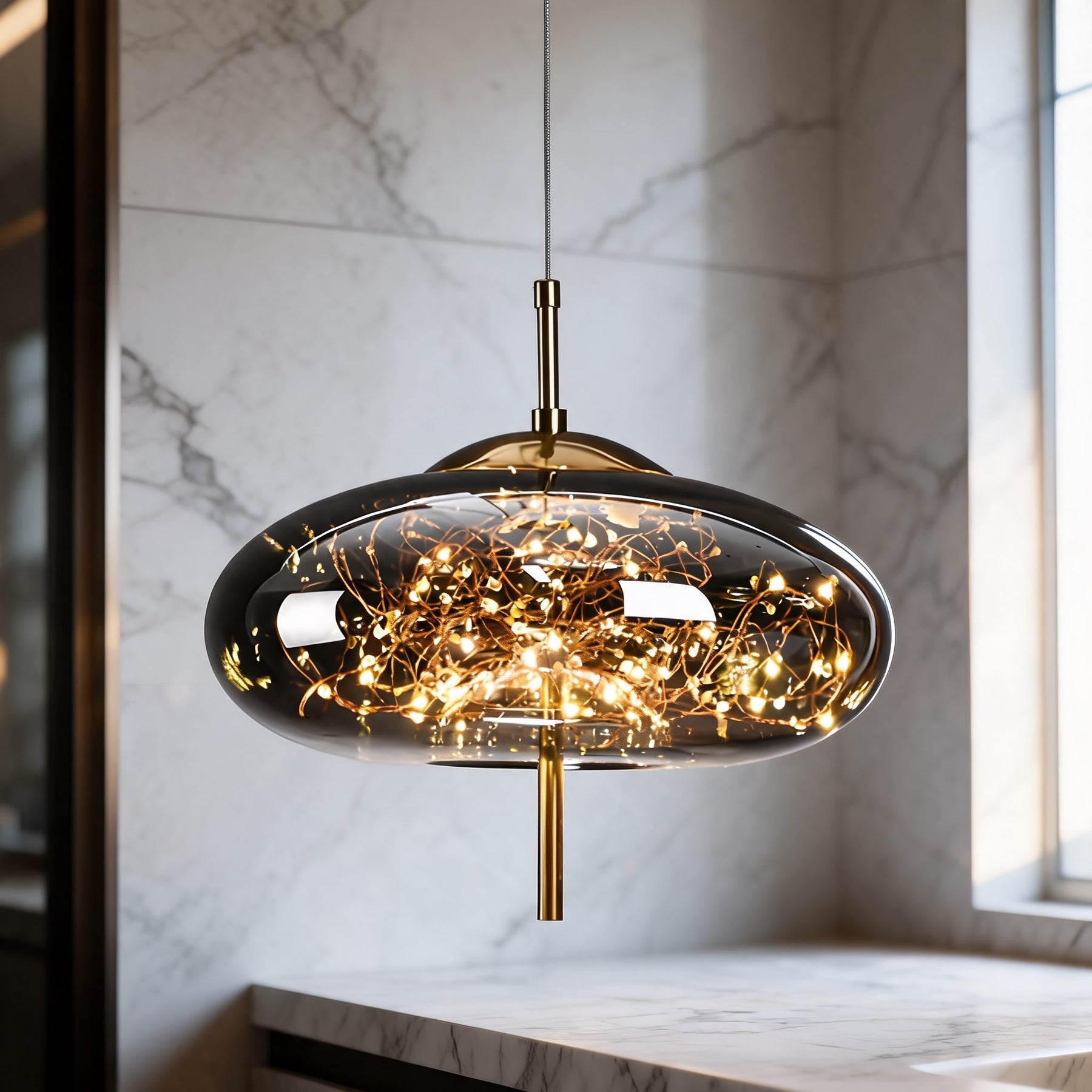 Smoky Glass Geometric Pendant Light – Oval, Smokey Gray, Cold White – pendant light image 17