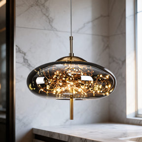 Smoky Glass Geometric Pendant Light – Oval, Smokey Gray, Cold White – pendant light image 17
