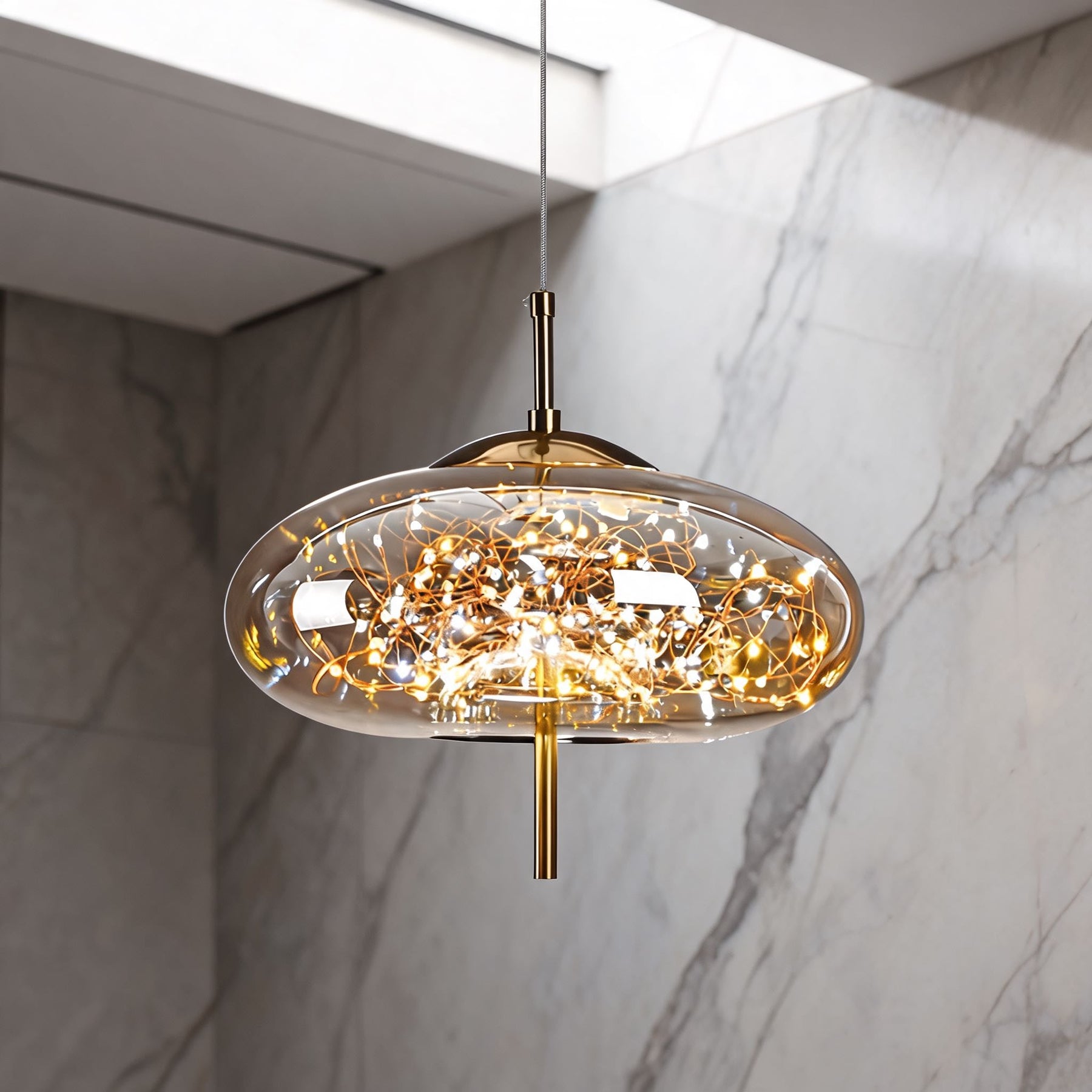 Smoky Glass Geometric Pendant Light – Oval, Amber, Cold White – pendant light image 19