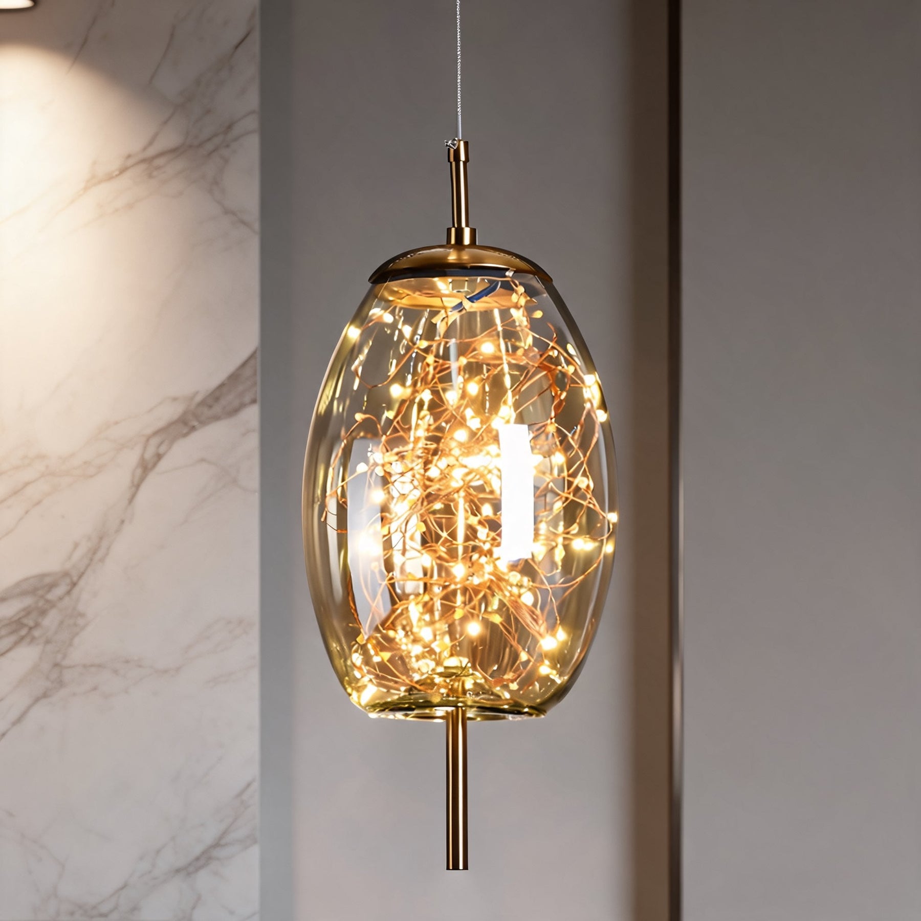 Smoky Glass Geometric Pendant Light – Drum, Amber, Cold White – pendant light image 23