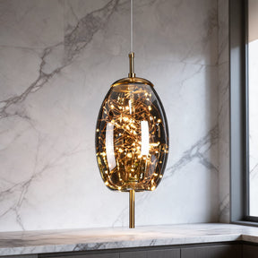 Smoky Glass Geometric Pendant Light – Drum, Smokey Gray, Cold White – pendant light image 21