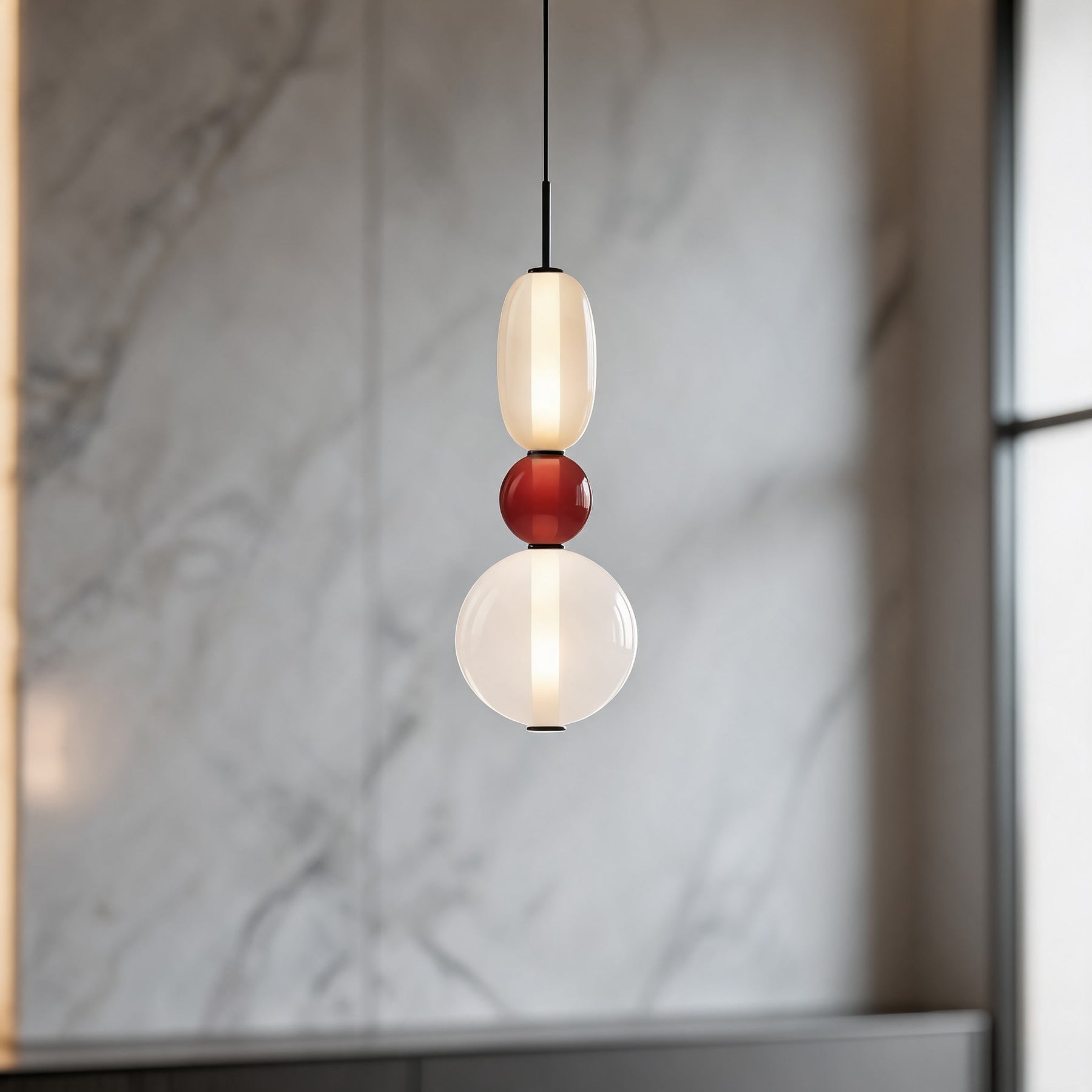 Textured Hand-Blown Glass Pendant Light – Model B Red / H21.7″, Triac Dimmable Warm Light – pendant light image 15