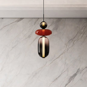Textured Hand-Blown Glass Pendant Light – Model C Red / H21.5″, Triac Dimmable Warm Light – pendant light image 23