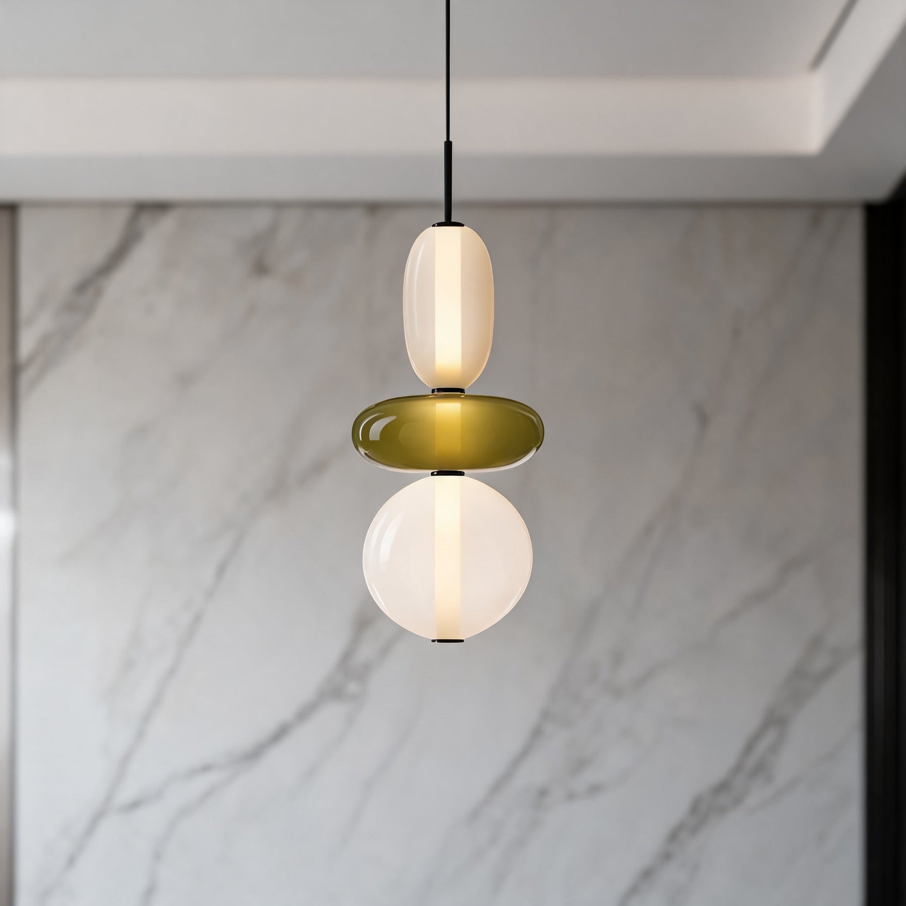 Textured Hand-Blown Glass Pendant Light – Model D Green / H20.7″, Triac Dimmable Warm Light – pendant light image 27