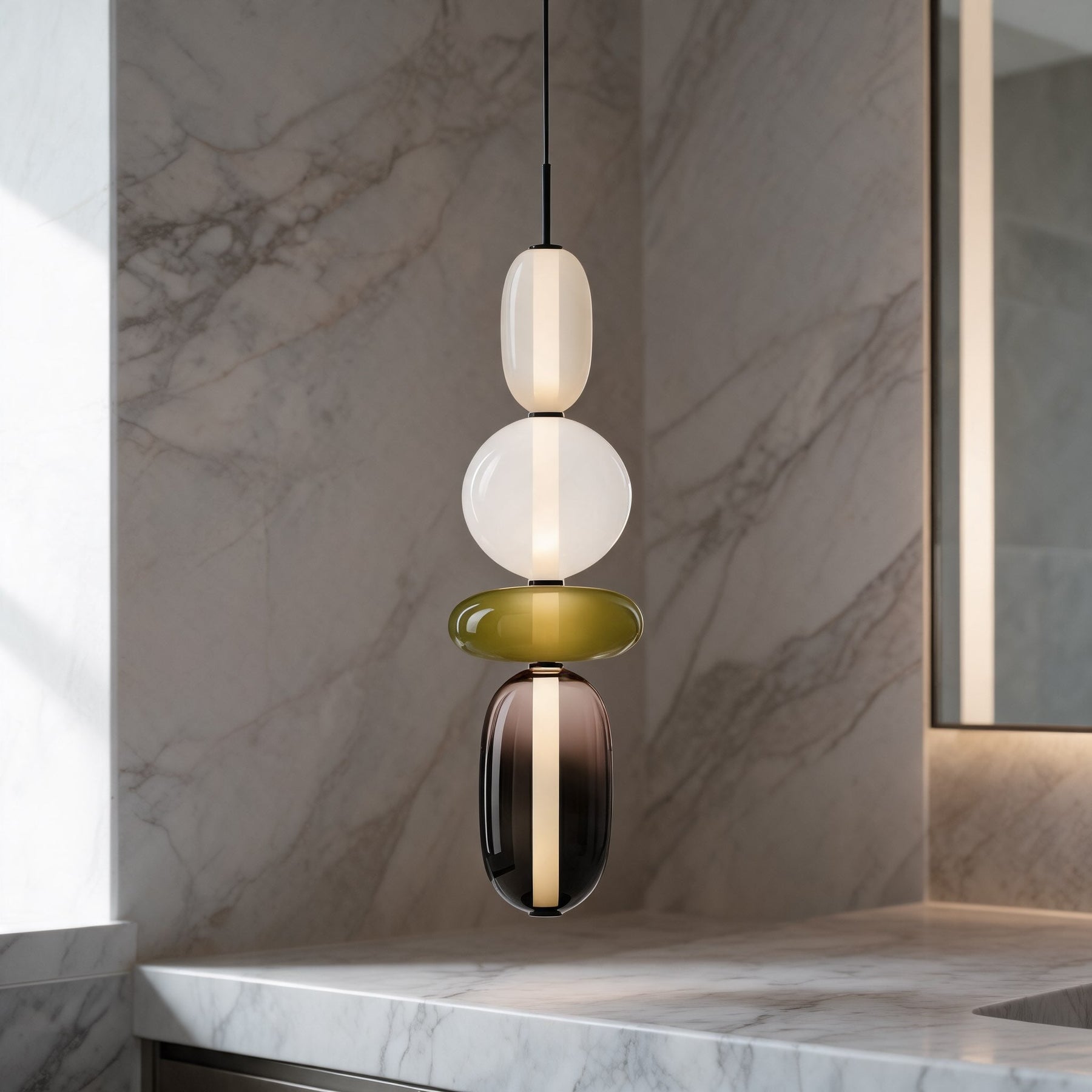Textured Hand-Blown Glass Pendant Light – Model H Green / H29.9″, Triac Dimmable Warm Light – pendant light image 55