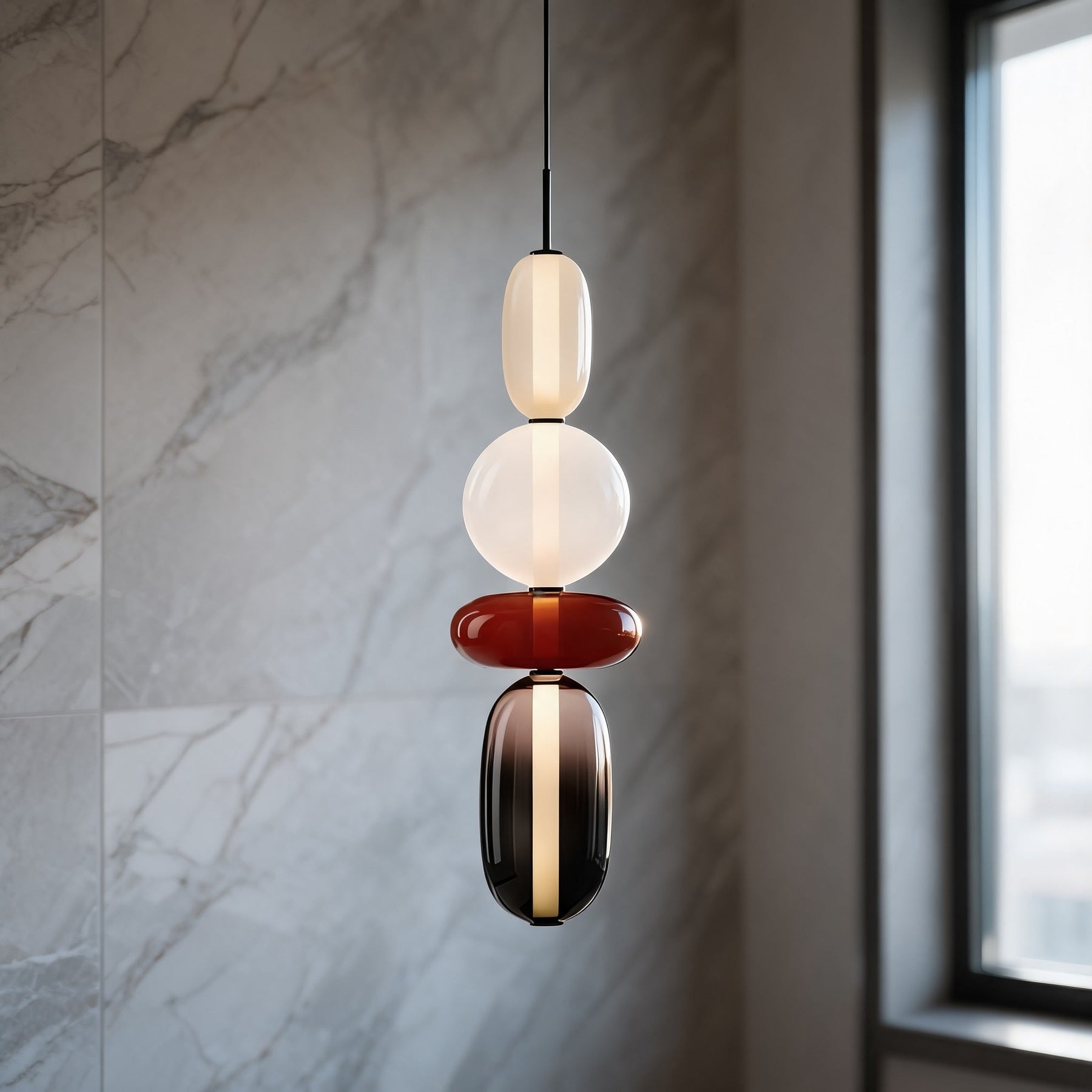 Textured Hand-Blown Glass Pendant Light – Model H Red / H29.9″, Triac Dimmable Warm Light – pendant light image 59