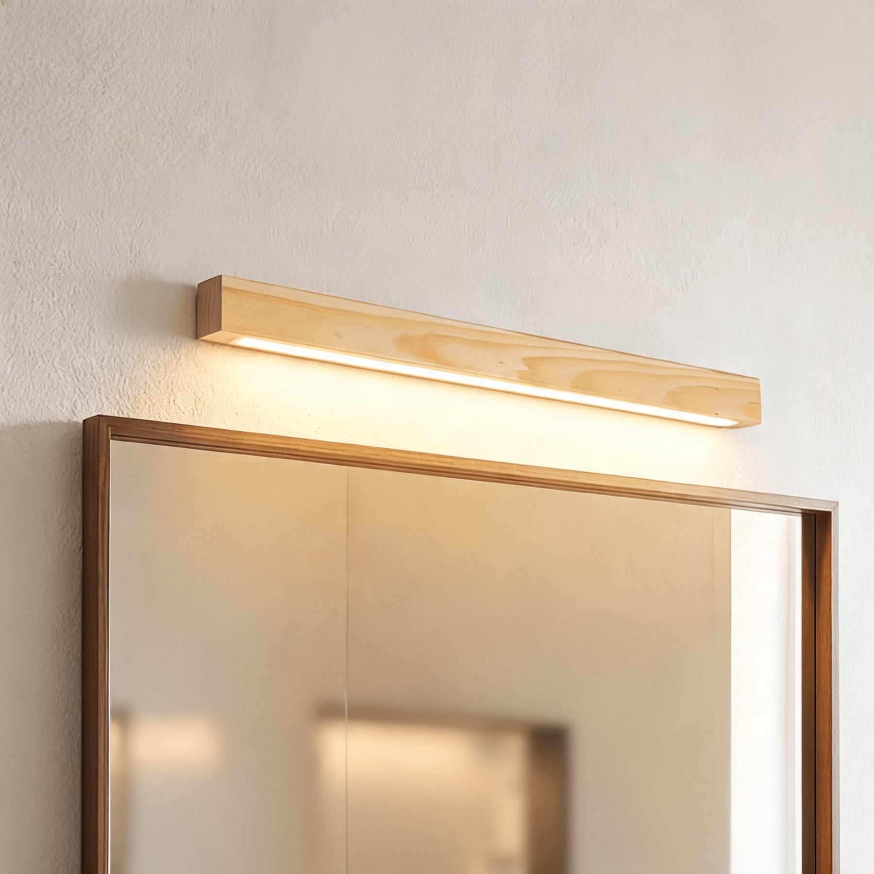 Linear Wood LED Wall Light – Up & Down Lighting: ⌀ 47.2″ x W 1.8″ x H 1.8″, Wood Color, Triac Dimmable Warm Light – product i