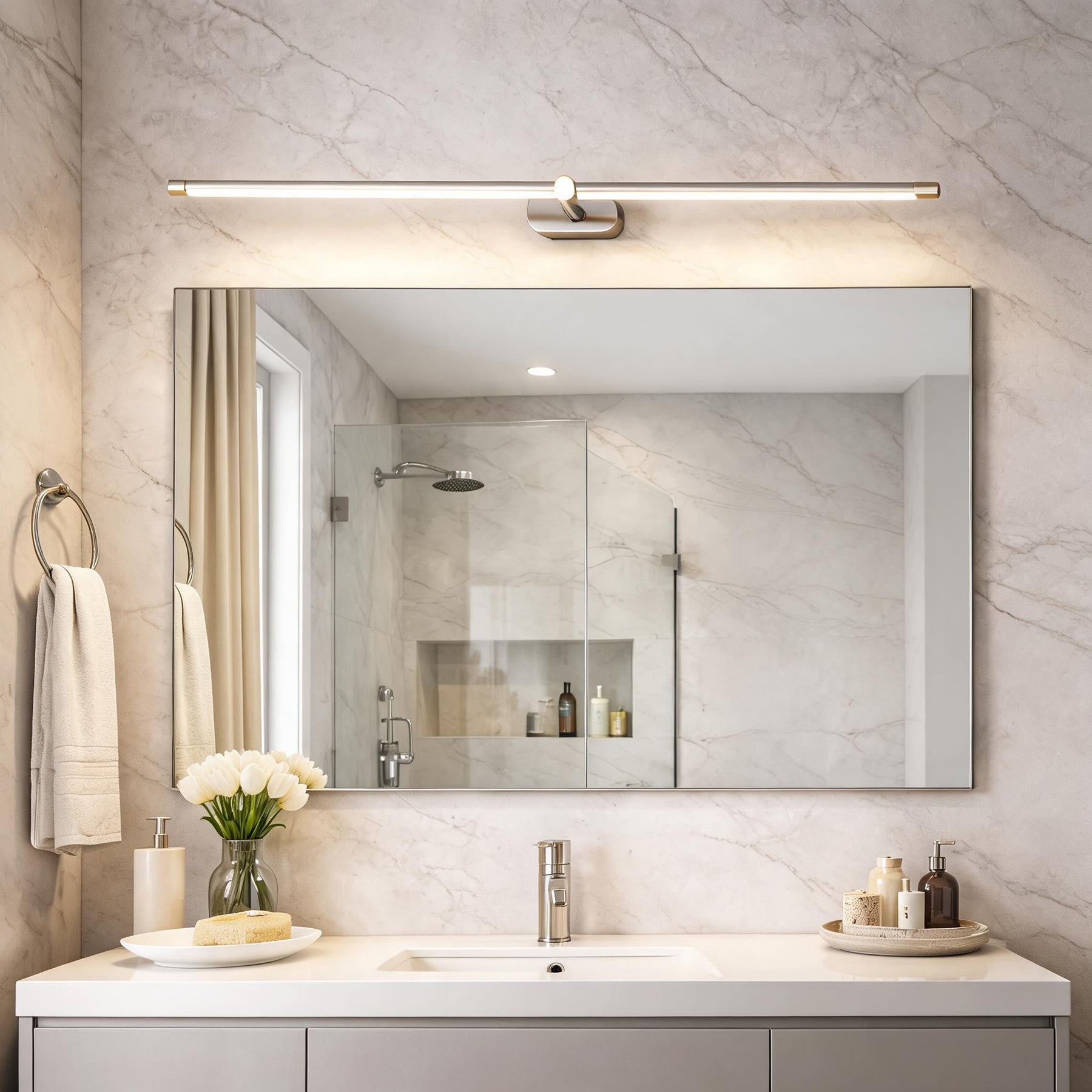 Minimalist Linear LED Wall Sconce – L50" x D5.9" / 127 x 15cm, Brushed nickel+Gold & Triac Dimmable Warm Light – product imag