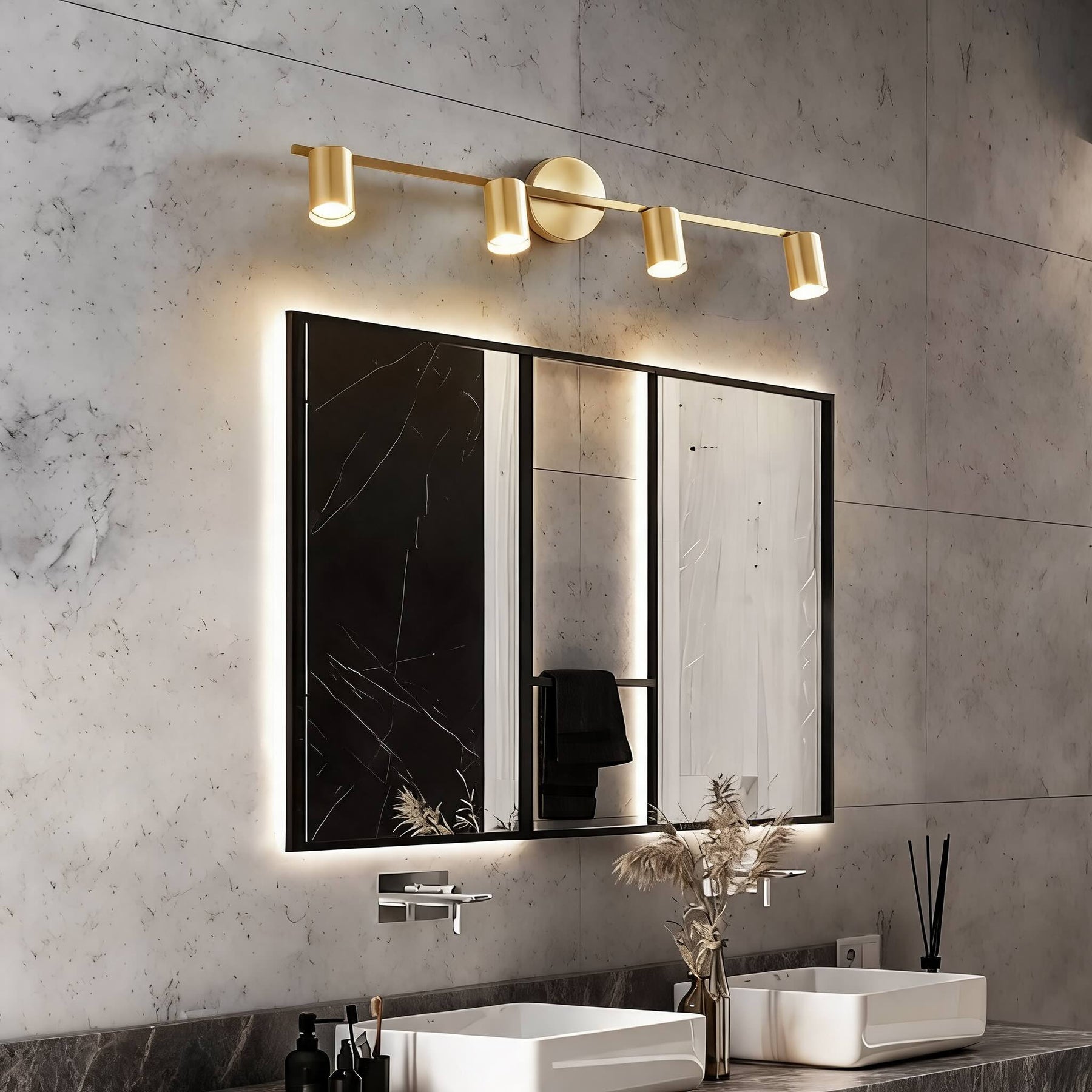 Rotatable Brass Spotlight Wall Light – 4 heads L 39.4″ x H 6.9″, Brass – product image 9