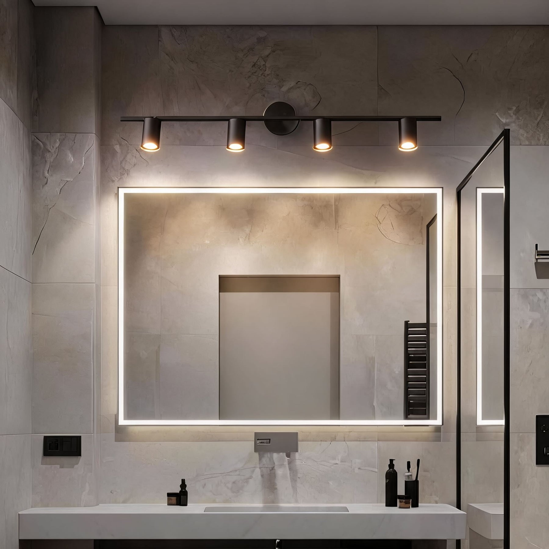Rotatable Brass Spotlight Wall Light – 4 heads L 39.4″ x H 6.9″, Matte Black – product image 10