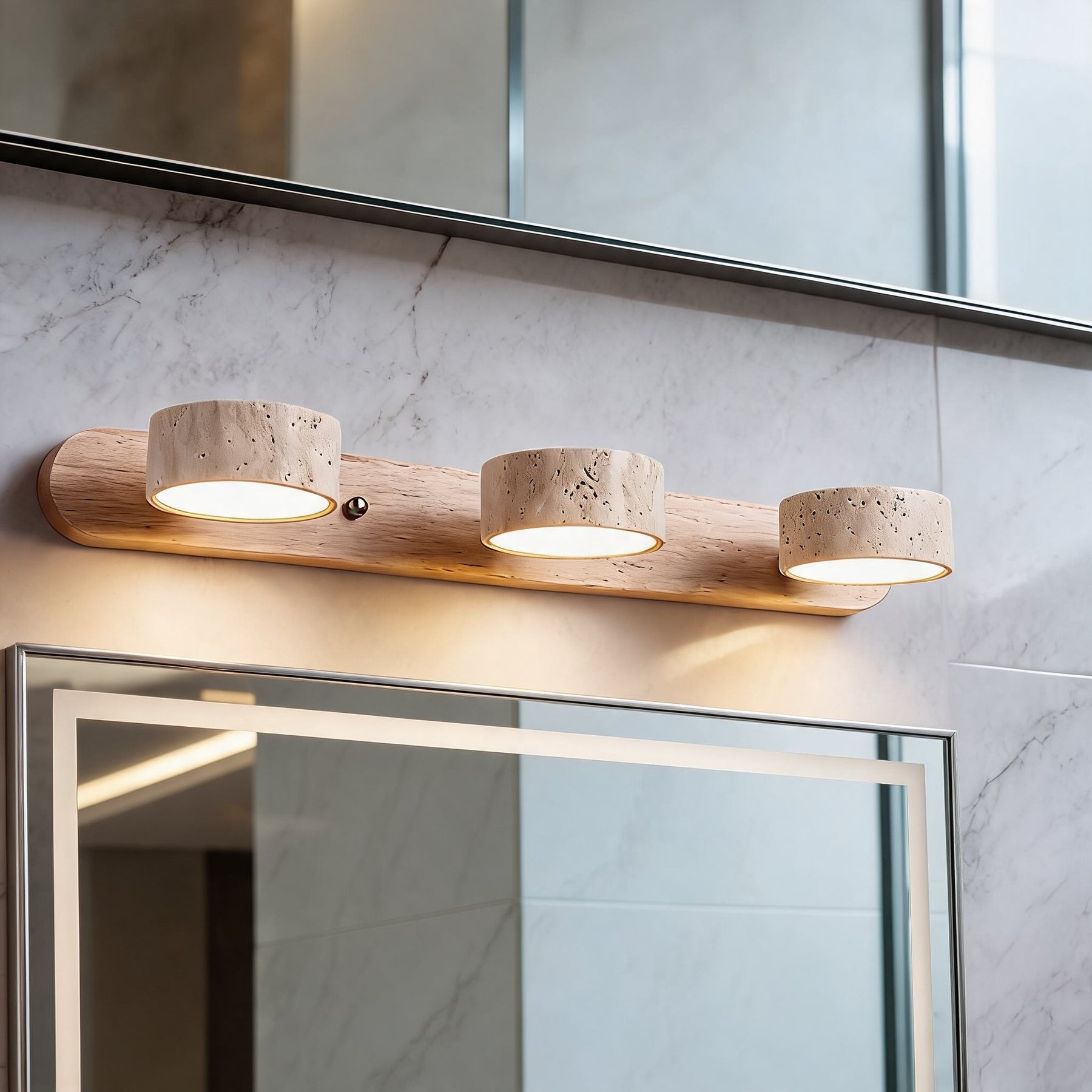 Rustic Wood & Stone Vanity Light – Wood, D20.1"xH1.6" (3-Head), Warm Light – product image 3