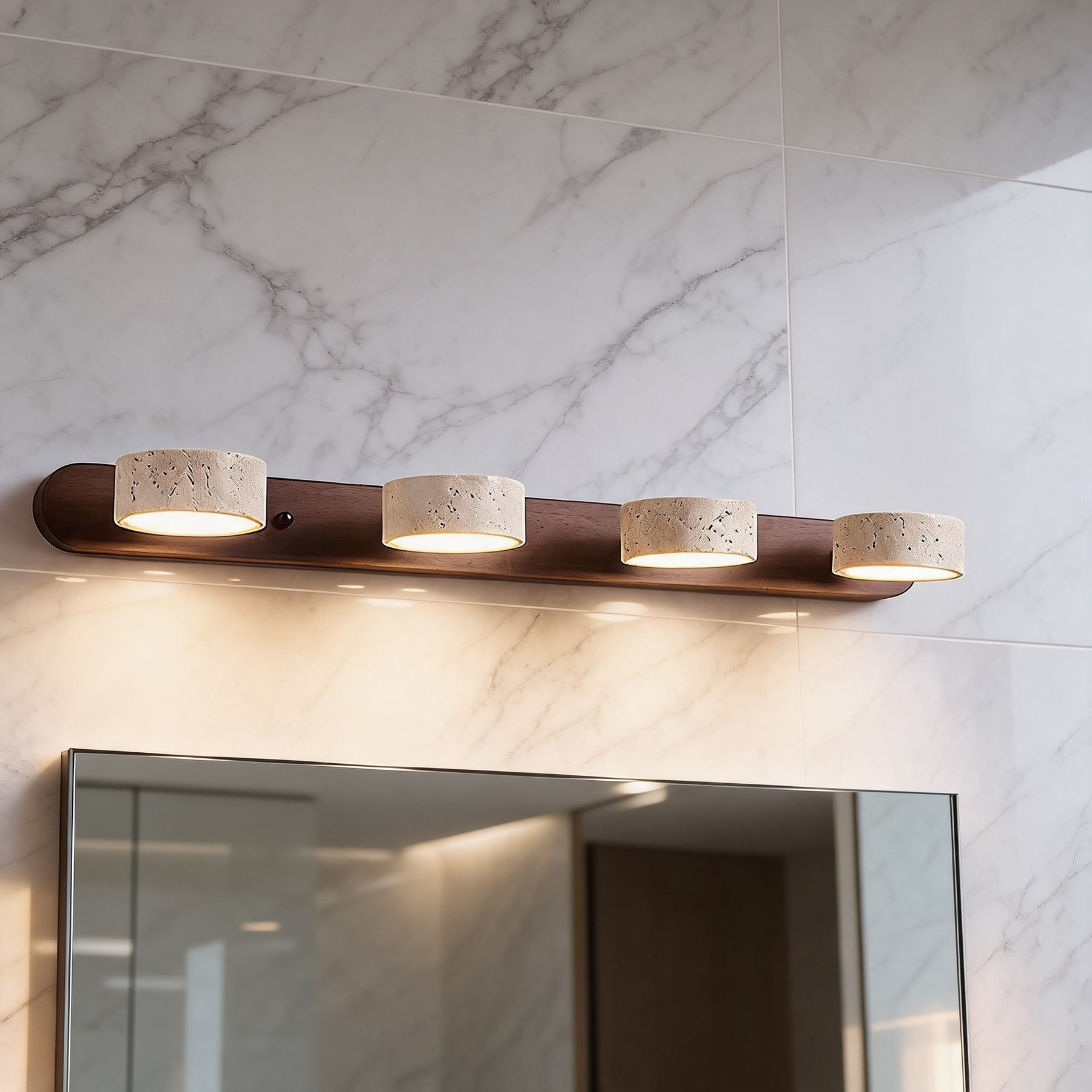 Rustic Wood & Stone Vanity Light – Brown, D27.6"xH1.6" (4-Head), Warm Light – product image 7
