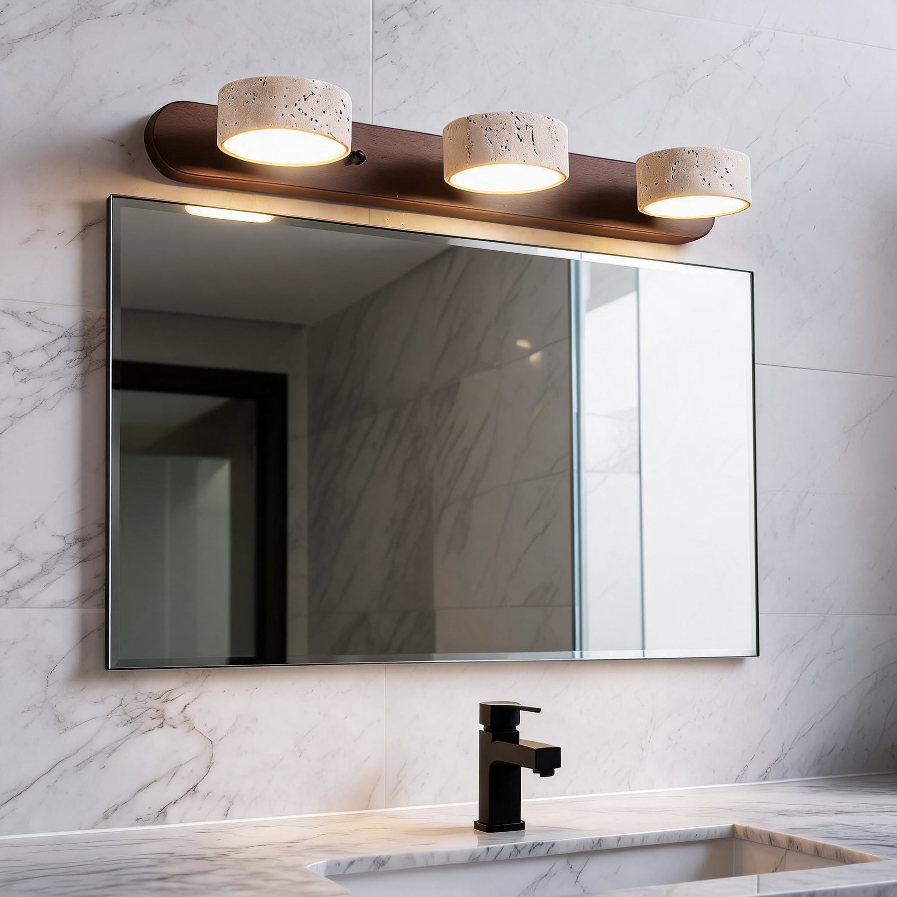 Rustic Wood & Stone Vanity Light – Brown, D20.1"xH1.6" (3-Head), Warm Light – product image 6
