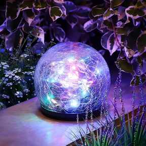 Solar Lights Orb Crackle Glass Sphere Path Accent Outdoor Glow