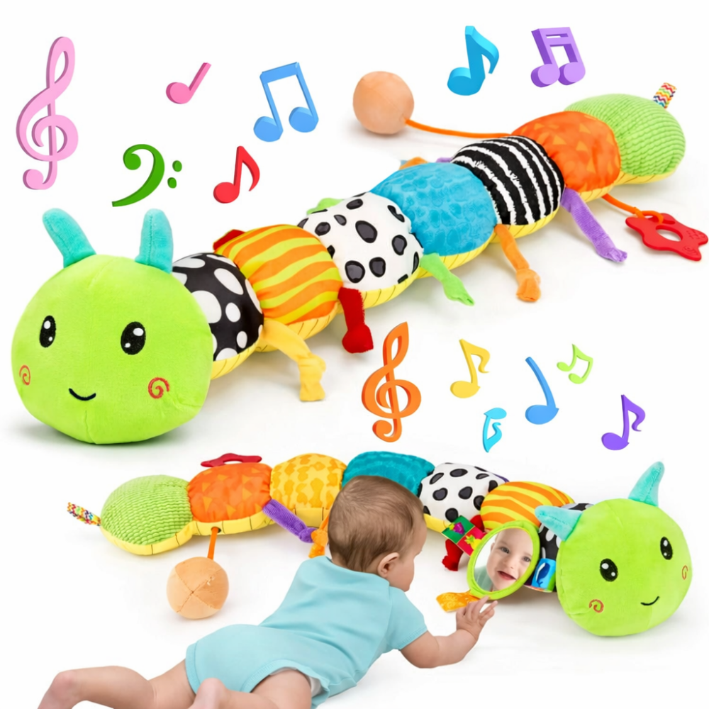 Brinquedo Sensorial de Pelúcia em Formato de Lagarta Musical para Bebês (Hora de Ficar de Bruços)