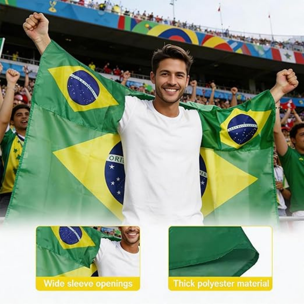 Kit de Torcedor de Futebol Bandeira do Brasil Conjunto de Festa Capa Cachecol Corneta