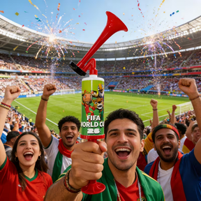 Conjunto de Buzina de Ar, Megafone e Boneco Mascote para Copa do Mundo e Eventos