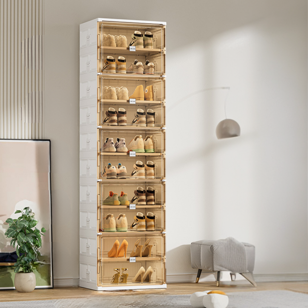 Organizador de Sapatos Empilhável de 8 Níveis com Caixas Transparentes