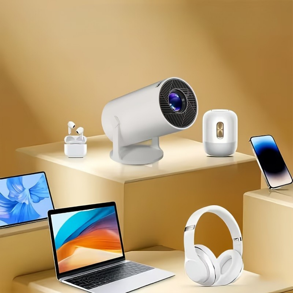 Mini Projetor Portátil 1080P com Streaming Sem Fio e Rotação de 180°