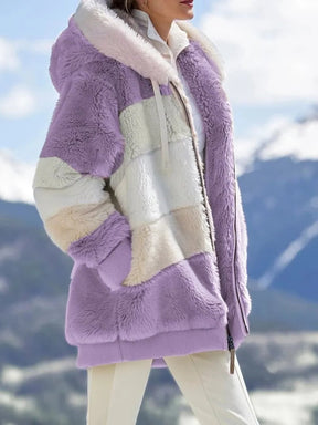 Contrasting Lamb Wool Padded Coat