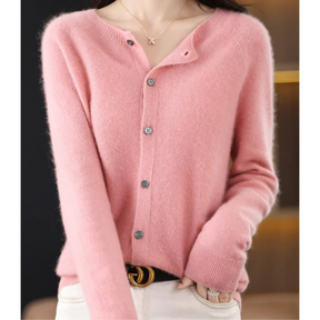 Women's round neck cardigan sweater
