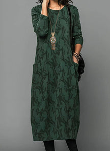 Vestido Casual de Inverno Feminino com Gola Redonda e Tecido Quente