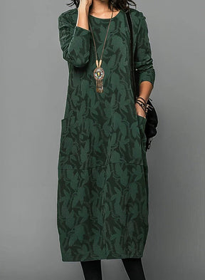Vestido Casual de Inverno Feminino com Gola Redonda e Tecido Quente