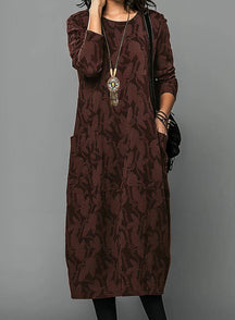 Vestido Casual de Inverno Feminino com Gola Redonda e Tecido Quente