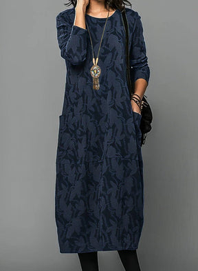 Vestido Casual de Inverno Feminino com Gola Redonda e Tecido Quente