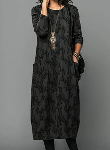 Vestido Casual de Inverno Feminino com Gola Redonda e Tecido Quente