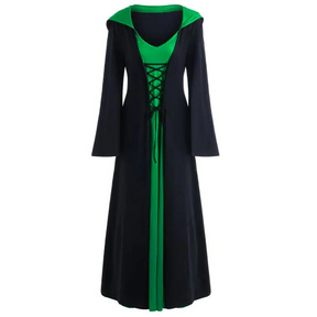 Vestido Medieval Oficial Vampira Bruxa Feminino Manto com Capuz e Amarração