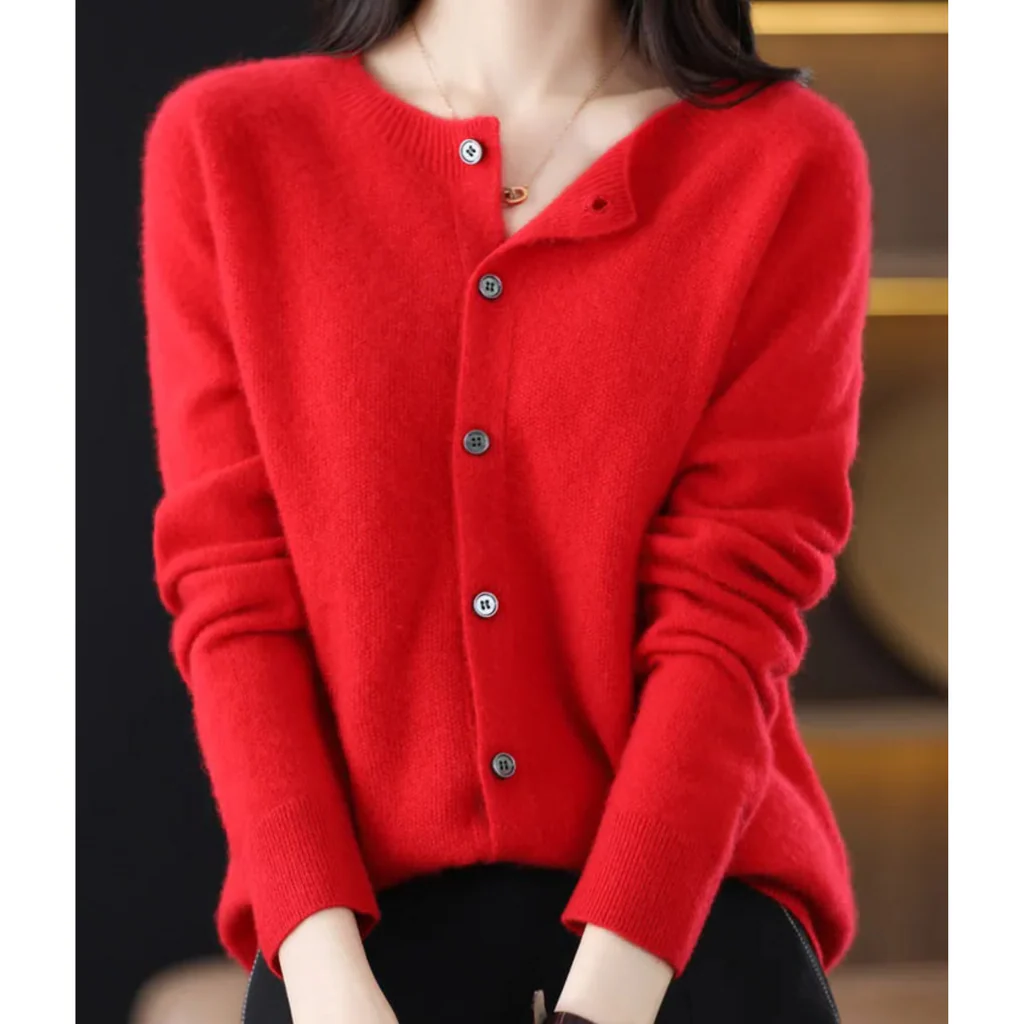 Women's round neck cardigan sweater