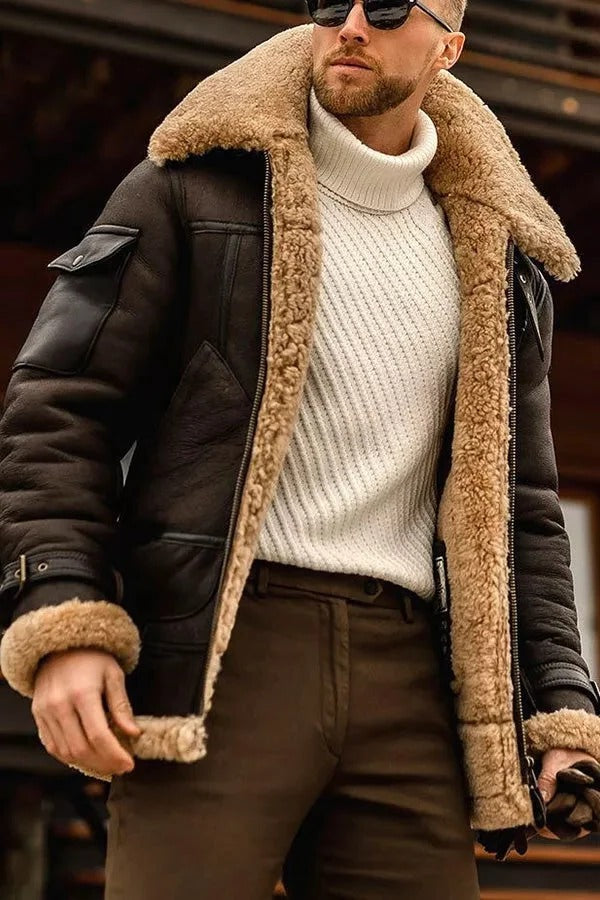 Men's Camel Style Flying Leather Jacket