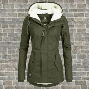 Pleated cotton coat with hood