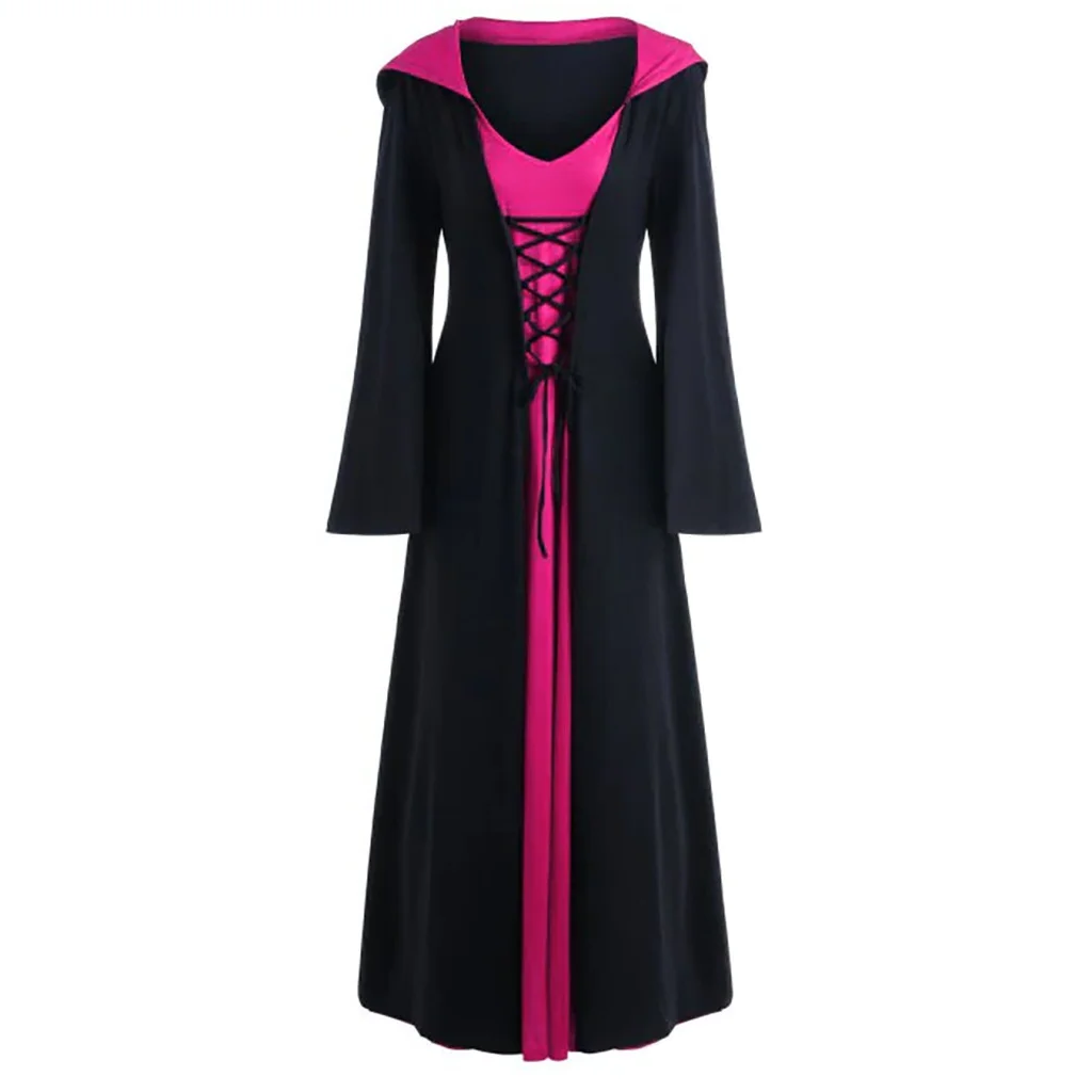 Vestido Medieval Oficial Vampira Bruxa Feminino Manto com Capuz e Amarração