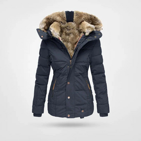 Warm fashionable winter jacket with lining and hood