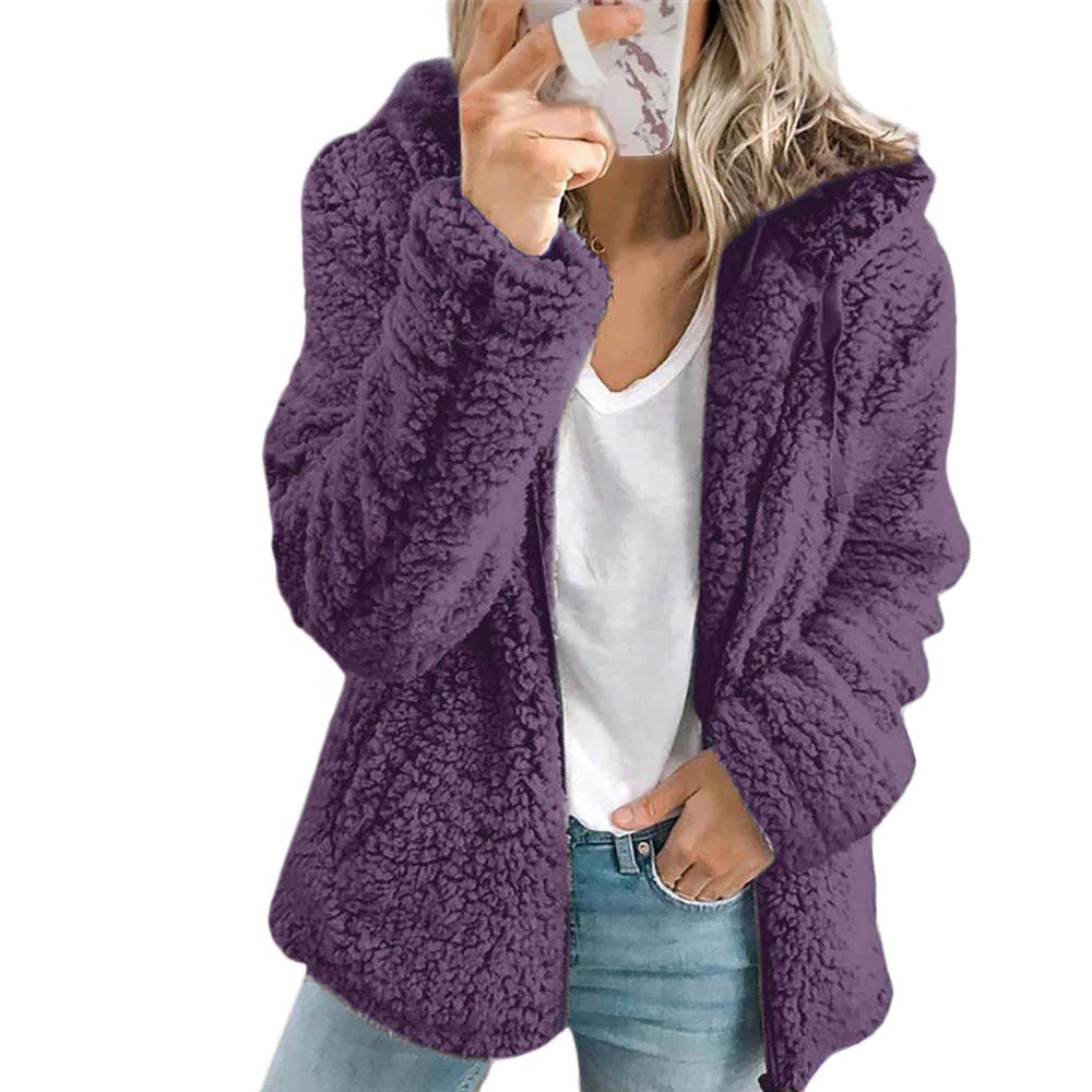 Elegant Bear Teddy Fur Coat: Soft Fleece Coat with Pockets and Zipper