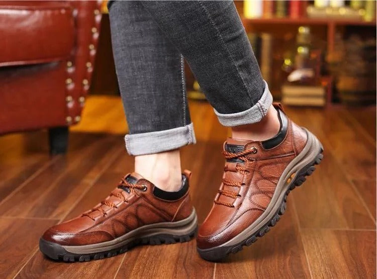 Tênis Masculino Casual com Costura Manual, Suporte de Arco e Solado Antiderrapante Respirável
