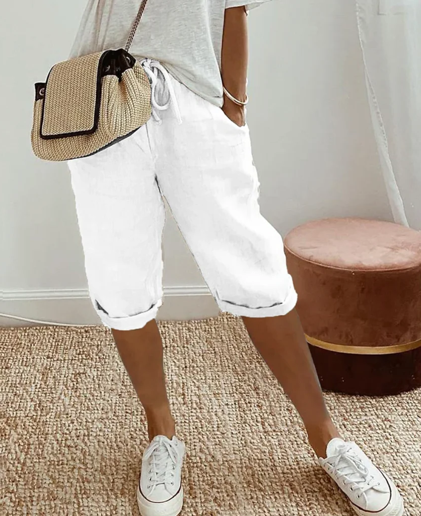 Bermudas femininas com visual de linho modernas e elegantes