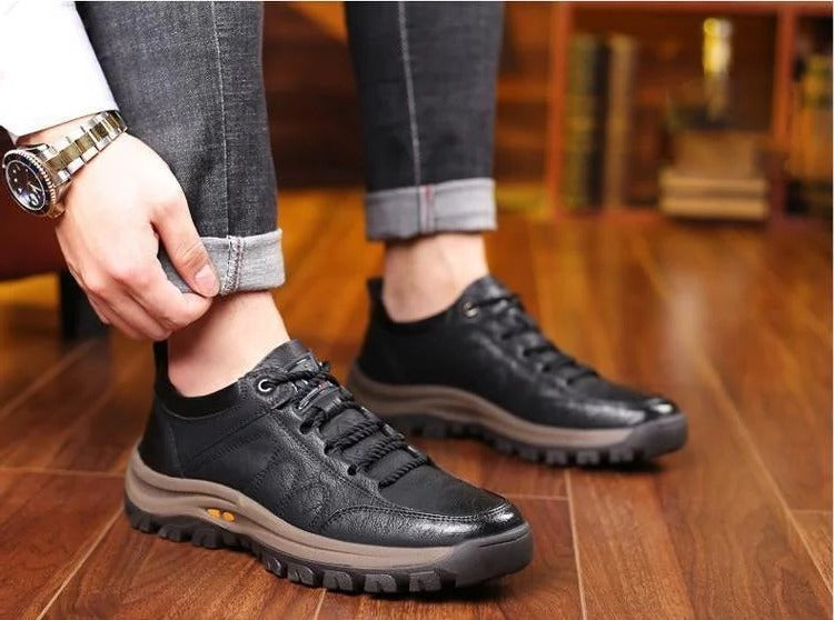 Tênis Masculino Casual com Costura Manual, Suporte de Arco e Solado Antiderrapante Respirável
